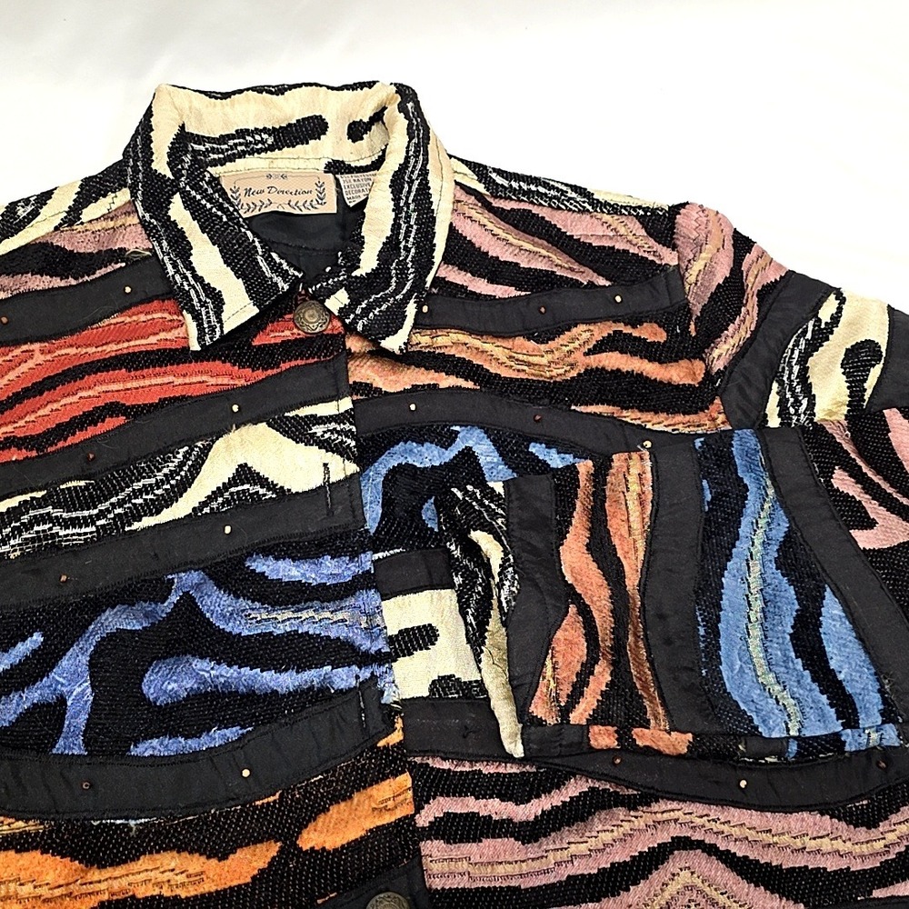 VTG New Direction Tapestry Jacket Womens L Multicolor Beaded Abstract Wave Art